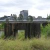 Decommissioned railway bridge, Liverpool where Janny Ely & family swam as kids 